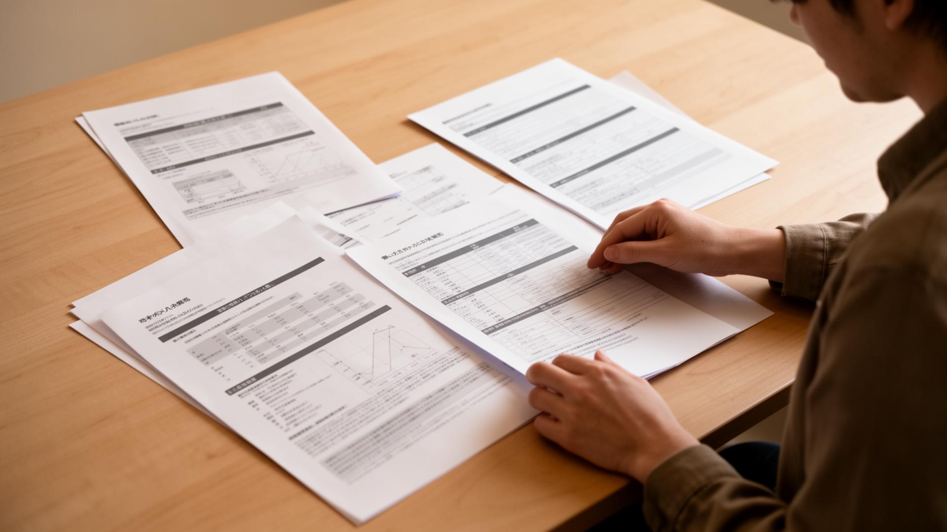 Person reviewing structured data documents and brand guidelines on a desk