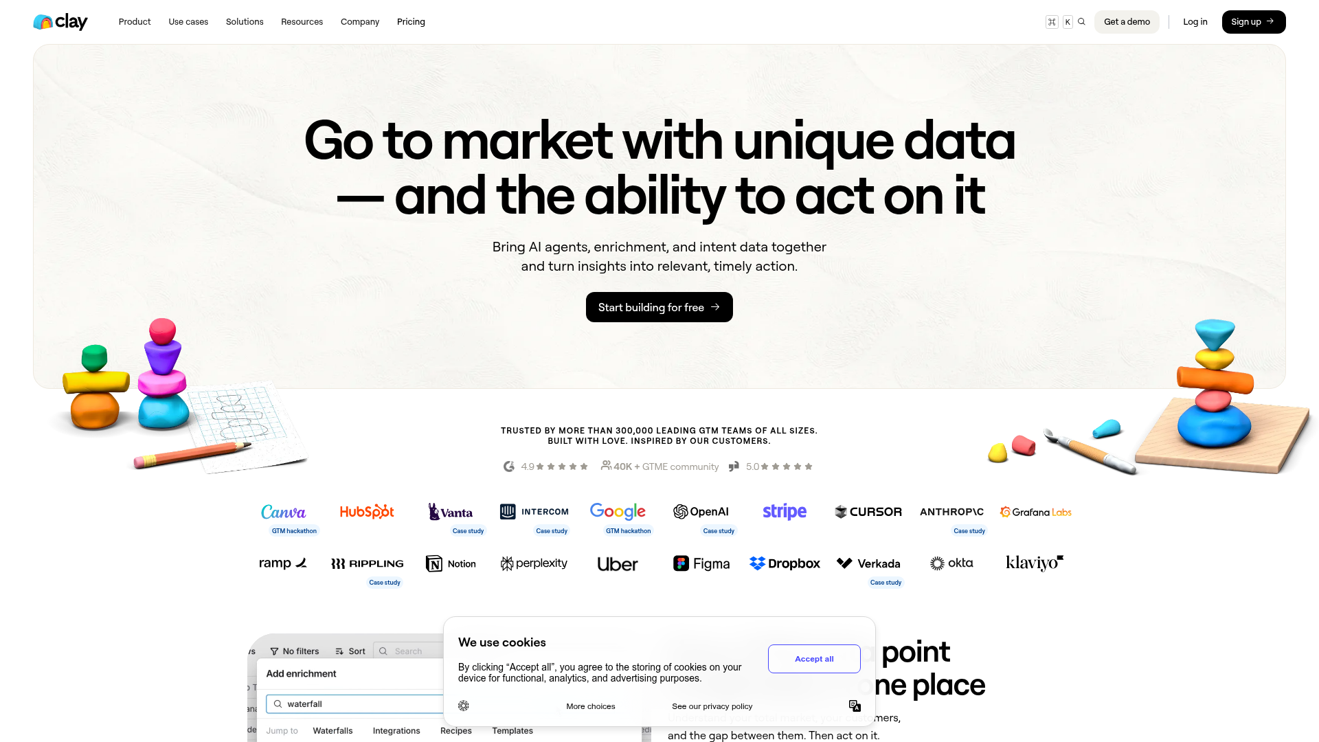 Clay homepage — AI-powered prospect data orchestration platform