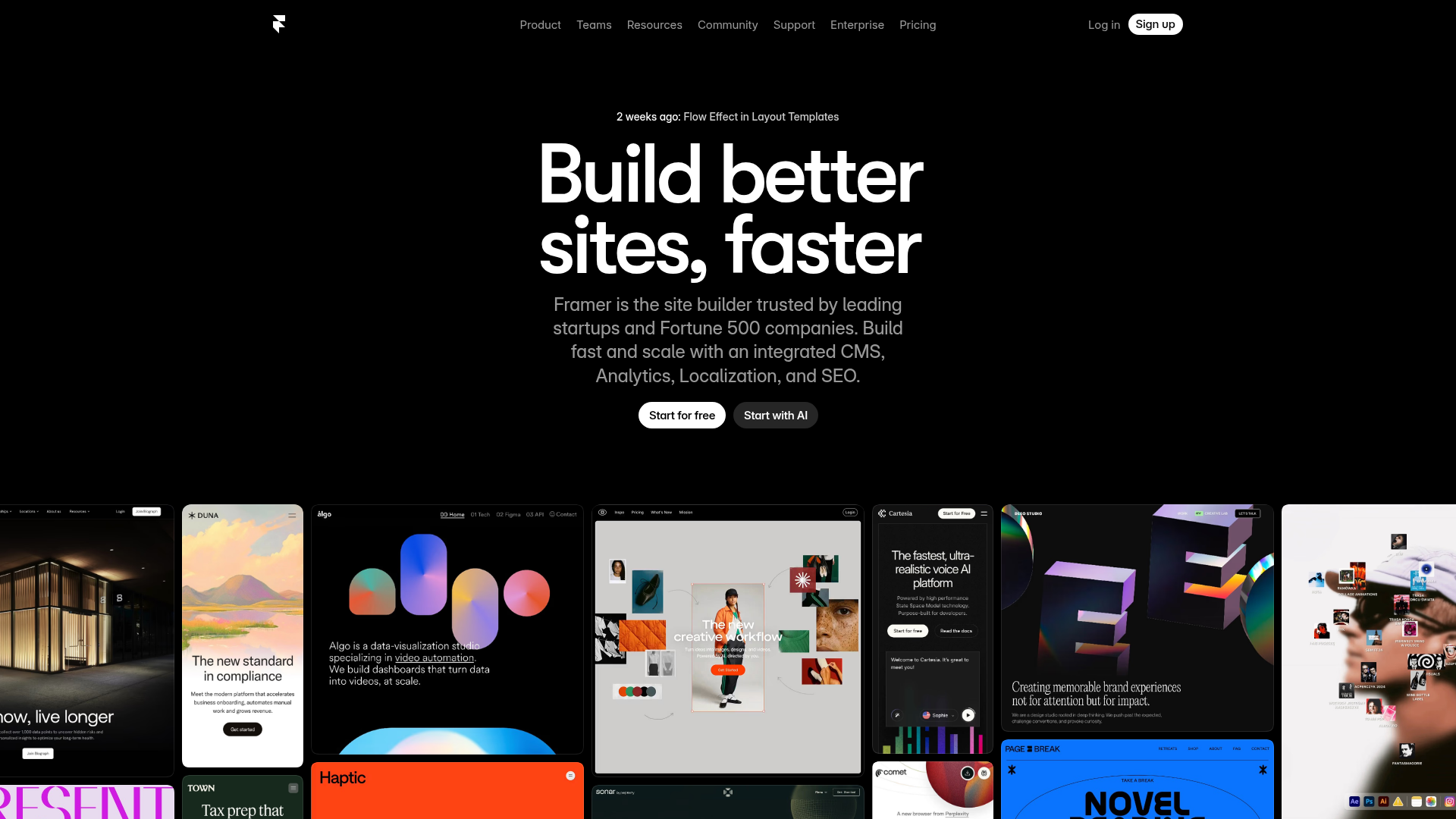 Framer homepage — high-motion web design and production engine