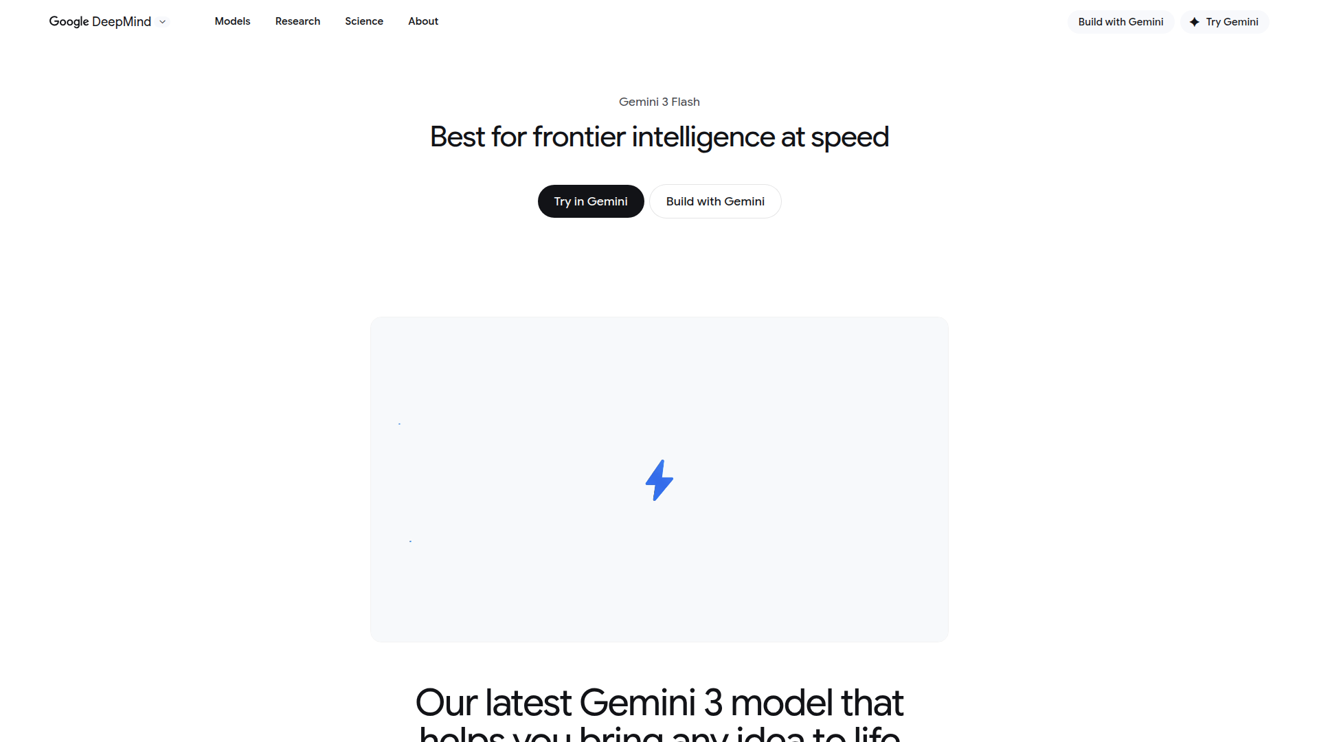 Google Gemini 3 Flash homepage — the model powering Nano Banana 2 for AI image generation