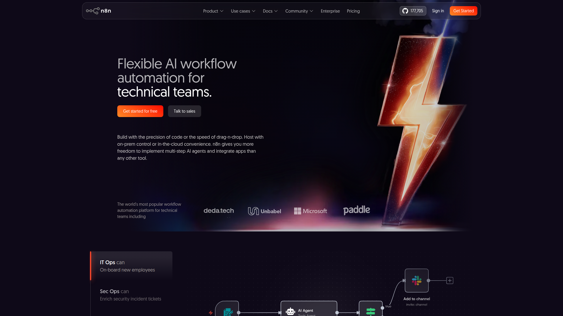 n8n homepage — open-source AI workflow automation platform